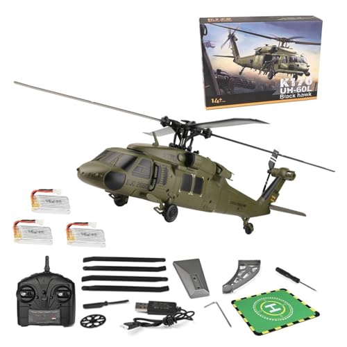 YGWXYYZJ RC Militärhubschrauber für Erwachsene, 2.4G 4CH Flybarless RC Hubschrauber 6-Achsen Gyroskop Höhenschweben mit Display Stand und Landepads Geschenk für Erwachsene Anfänger(3 Battery) von YGWXYYZJ