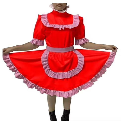 YGZHANYUANOKU Abschließbares Kleid für Erwachsene, Crossdressing, PVC-Kleid, Dienstmädchen-Uniform, Schürze, Kostüm, Jumpsuits, Strampler, maßgeschneidert, Rot, Größe 3XL von YGZHANYUANOKU