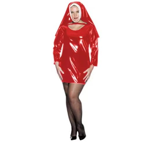 YGZHANYUANOKU Club Wet Look PVC-Nonnen-Uniform, figurbetontes Kleid mit Kopfbedeckung, Kunstlatex, Nonne, lustiges Cosplay-Kostüm, Kleid, Halloween, Party, anpassbar, Rot, Größe M von YGZHANYUANOKU