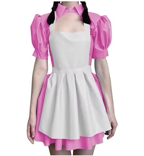 YGZHANYUANOKU Cosplay-Kostüm, PVC-Leder, Lolita-Kleid, Dienstmädchenschürze, Karneval, Halloween, Kostüme, Maskerade, Party, anpassbar, Rosa, Größe 3XL von YGZHANYUANOKU