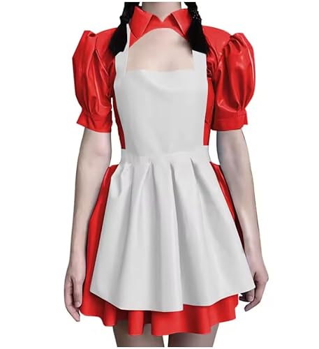 YGZHANYUANOKU Cosplay-Kostüm, PVC-Leder, Lolita-Kleid, Dienstmädchenschürze, Karneval, Halloween, Kostüme, Maskerade, Party, anpassbar, Rot, Größe 3XL von YGZHANYUANOKU