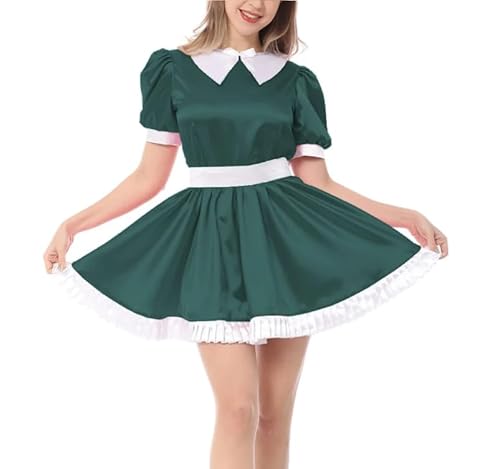 YGZHANYUANOKU Gay Herren Sissy Rüschenbesatz, Dienstmädchenkleid, Übergröße, Flecken-Lolita-Rollenspiel-Kleid, Erwachsenen-Sissy-Kleid, Größe 7XL, dunkelgrün, 46 von YGZHANYUANOKU