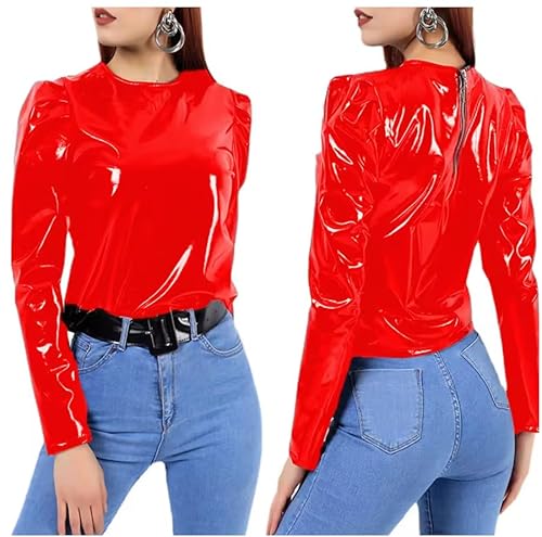 YGZHANYUANOKU Langärmeliges Oberteil für Damen, Uniform, Reißverschluss, PVC, anpassbar, Rot, Größe L YGZHANYUANOKU Langärmeliges Oberteil für Damen, Uniform, Reißverschluss, PVC, anpassbar, Rot, Größe L von YGZHANYUANOKU