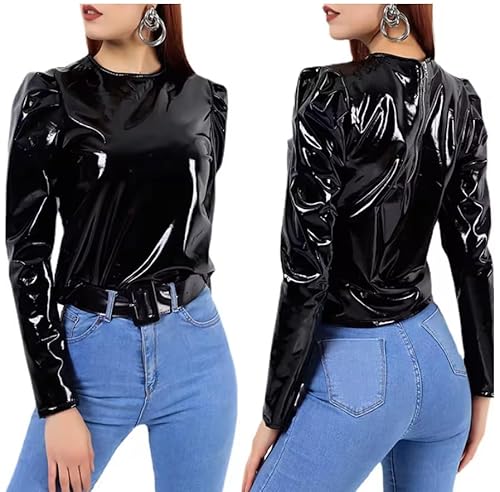 YGZHANYUANOKU Langärmeliges Oberteil für Damen, Uniform, Reißverschluss, PVC, anpassbar, Schwarz, Größe S YGZHANYUANOKU Langärmeliges Oberteil für Damen, Uniform, Reißverschluss, PVC, anpassbar, Schwarz, Größe S von YGZHANYUANOKU