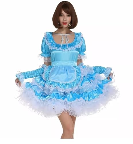 YGZHANYUANOKU Sissy Cosplay-Kostüm aus Satin, abschließbar, französisches Dienstmädchen-Kostüm, personalisierbar, Halloween-Set, Blau, Größe XXL YGZHANYUANOKU Sissy Cosplay-Kostüm aus Satin, abschließbar, französisches Dienstmädchen-Kostüm, personalisierbar, Halloween-Set, Blau, Größe XXL von YGZHANYUANOKU
