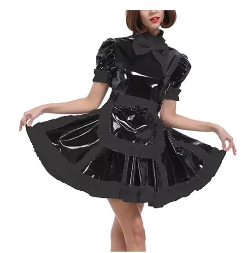 YGZHANYUANOKU Sissy Crossdresser-Kostüm für Herren, PVC-Lackleder, Dienstmädchen, abschließbar, Cosplay, Halloween, Teddy-Kostüm mit Schürze, personalisierbar, Rot, Größe 4XL von YGZHANYUANOKU