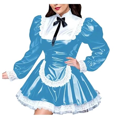 YGZHANYUANOKU Sissy Crossdresser Maid Cosplay-Kostüm für Herren, PVC-Kleid, Leder, Gothic-Stil, Dienstmädchen, Cosplay, mit Schürze, anpassbar, Seeblau, Größe 7XL von YGZHANYUANOKU