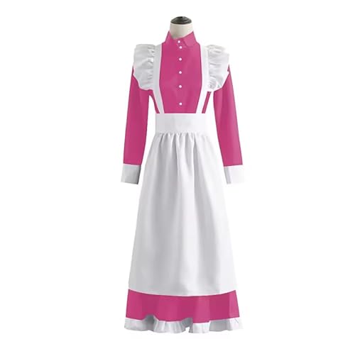 YGZHANYUANOKU Sissy Satin-Dienstmädchenkleid mit gerüschter Schürze, Uni, Erwachsene, hoher Halsausschnitt, einreihig, Uniformen, exotisches Cosplay-Kostüm, personalisierbar, Rosa, 6XL von YGZHANYUANOKU