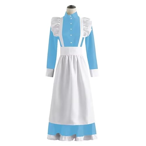 YGZHANYUANOKU Sissy Satin-Dienstmädchenkleid mit gerüschter Schürze, Uni, für Erwachsene, hoher Halsausschnitt, einreihig, Uniformen, exotisches Cosplay-Kostüm, anpassbar, Seeblau, 6XL von YGZHANYUANOKU