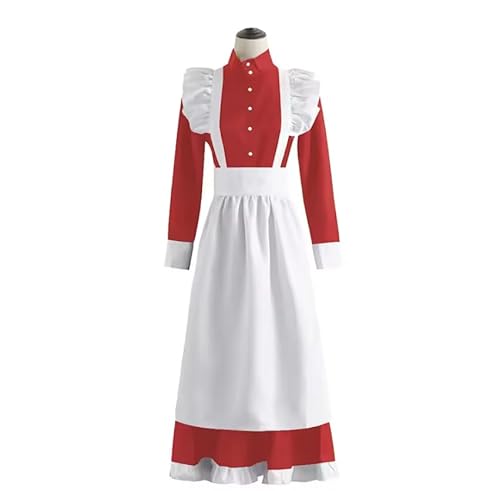 YGZHANYUANOKU Sissy Satin-Dienstmädchenkleid mit gerüschter Schürze, Uni, für Erwachsene, hoher Halsausschnitt, einreihig, Uniformen, exotisches Cosplay-Kostüm, personalisierbar, Rot, 6XL von YGZHANYUANOKU