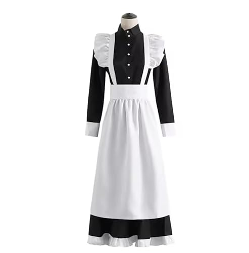 YGZHANYUANOKU Sissy Satin-Dienstmädchenkleid mit gerüschter Schürze, Uni, für Erwachsene, hoher Halsausschnitt, einreihig, Uniformen, exotisches Cosplay-Kostüm, personalisierbar, Schwarz, Größe XL von YGZHANYUANOKU