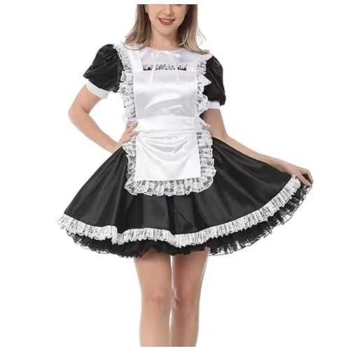 YGZHANYUANOKU Sissy Süßes Dienstmädchenkleid, Cospiay-Kostüm, Puff, kurzärmelig, Dienstmädchen-Outfits mit Schürze, Spitzenbesatz, plissiert, Minikleid, Party-Uniformen, Schwarz, 5XL von YGZHANYUANOKU