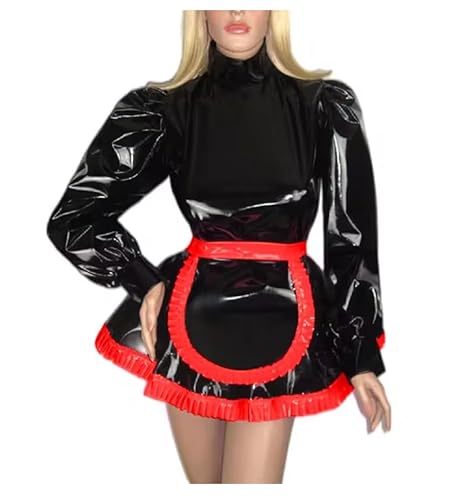 YGZHANYUANOKU Uniform-Kostüm für Herren und Damen, Erwachsene, Cross-Dressing, Sissy-Kostüm, PVC, Schwarz, personalisierbar, Rot, Größe L von YGZHANYUANOKU