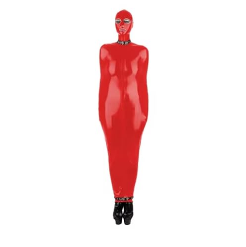 YGZHANYUANOKU Unisex-Body mit Reißverschluss hinten, Stretch-Vinyl-Leder, PVC, Cosplay-Kostüm, Fetischkleidung, Zentai, Halloween, für Damen und Herren, personalisierbar, Rot, Größe L von YGZHANYUANOKU