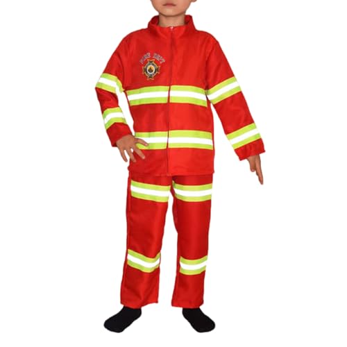 YHAILI Feuerwehrmann Kostümset Für Kinder Bestehend Aus Mantel Und Hose Für Kinder Jungen Und Mädchen Von 6–10 Jahren. Halloween Feuerwehrmann Verkleidungs Outfits von YHAILI