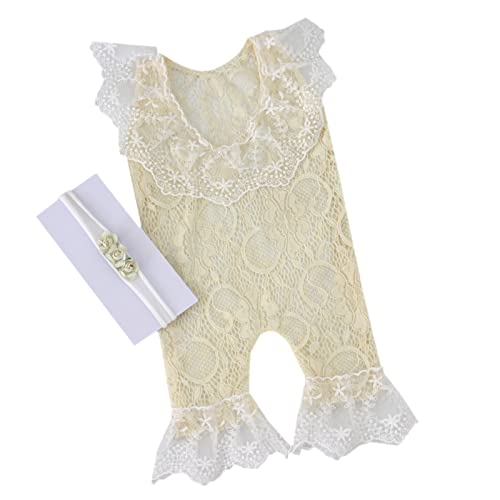 YHAILI Schöne Neugeborene Baby Girls Fotografie Requisiten Kopfschmuck Kopfschmuck Spitzenoutfits Fotoshooting Requisiten Outfits Baby BodySuits Stirnband von YHAILI