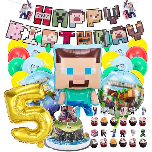 Kindergeburtstag deko minecraft luftballon 5. minecraft geburtstag | geburtstagsdeko jungen 5 jahr, Happy Birthday Dekoration Banner Karikatur von YHBGUSSS