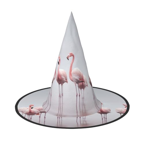 YHBLYKXP Flamingos auf weißem, verstellbarem Halloween-Hexenhut mit faltbarer Krempe, für Kostümparty, Karneval, Maskenball YHBLYKXP Flamingos auf weißem, verstellbarem Halloween-Hexenhut mit faltbarer Krempe, für Kostümparty, Karneval, Maskenball von YHBLYKXP