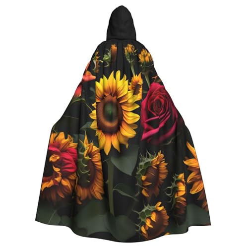 YHBLYKXP Kapuzenumhang mit Sonnenblumen-Rosen-Druck, für Erwachsene, für Partys, Karneval, Cosplay, Kostüme, Bühnenauftritte, Events von YHBLYKXP