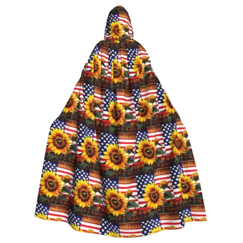 YHBLYKXP Kapuzenumhang mit Sonnenblumen- und amerikanischer Flagge, für Erwachsene, übergroßer Kapuzenumhang mit Fliege, Partykleid für Erwachsene von YHBLYKXP