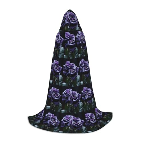 YHBLYKXP Umhang mit violettem Rosenaufdruck, mit Kapuze, Hexenumhang, Kapuzenumhang, Halloween-Kostüme, Cosplay von YHBLYKXP