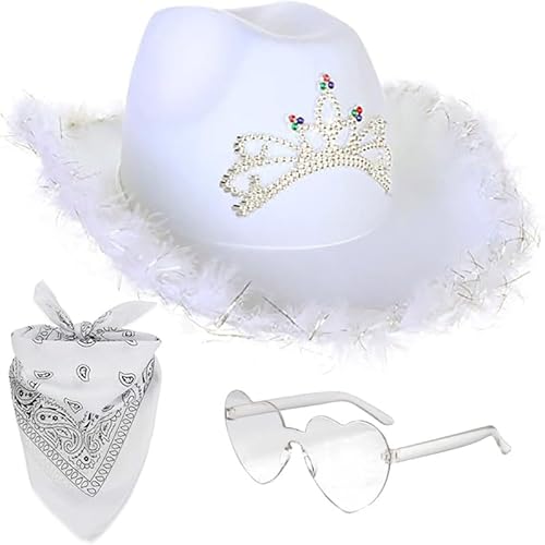 Cowboyhut für Damen, Bling Cowboyhut Herz Brille Bandana Kostüm für Partys, Damen Cowgirl Verkleidung für Halloween Geburtstag Junggesellinnenabschied (F) von YHHIRCH