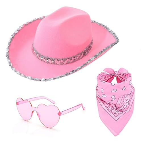 Cowboyhut für Damen, Bling Cowboyhut Herz Brille Bandana Kostüm für Partys Damen Cowgirl Verkleidung für Halloween Geburtstag Junggesellinnenabschied (C) von YHHIRCH