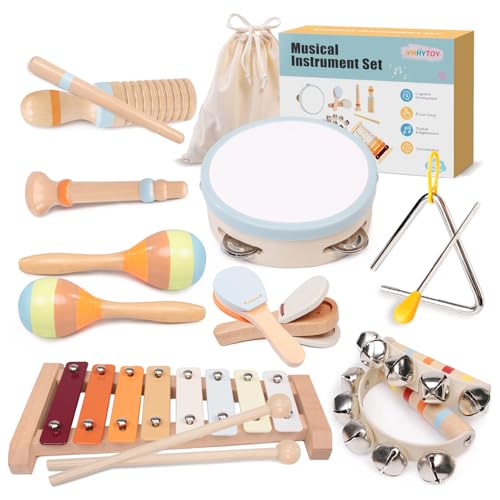 YHHYTOY Kleinkind-Musikinstrumente 8 Stück – Montessori-Spielzeug aus Holz, Percussion-Baby-Instrumenten-Set sensorisches Spielzeug für Kleinkinder 1–3 Xylophon Vorschule Muss Haves 1 2 3 Jahre alte von YHHYTOY