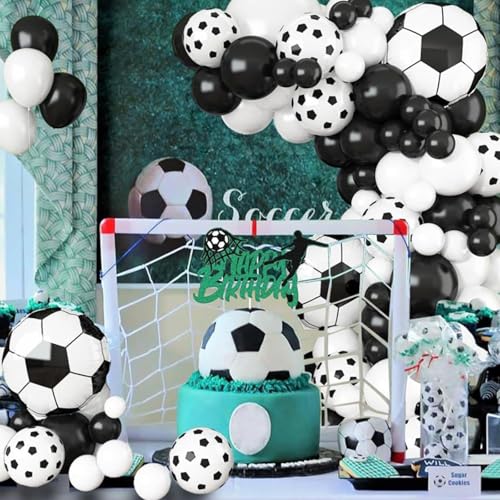 Fussball Deko Geburtstag Kinder Fußball Kindergeburtstag Deko Ballon Girlande mit Schwarz Weiß Luftballons Folienballon Banner Fußball Partyzubehör Party Deko für Jungen von YHSKJCD