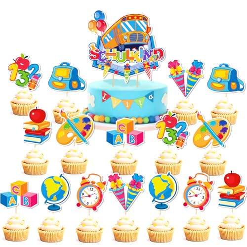 YHUIKXIN 17 Stück Schulanfang Kuchendeko Einschulung Tortendeko für Mädchen, Junge, Schulanfang Deko, Einschulung Cake Topper von YHUIKXIN