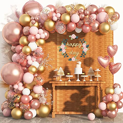 150 Stück Roségold Luftballon Girlande Set Rose Gold Ballonbogen mit Weiß Rosegold Konfetti ballons fur Geburtstag Mädchen Frauen Baby Shower Hochzeit Party Taufe Verlobung von YHmall