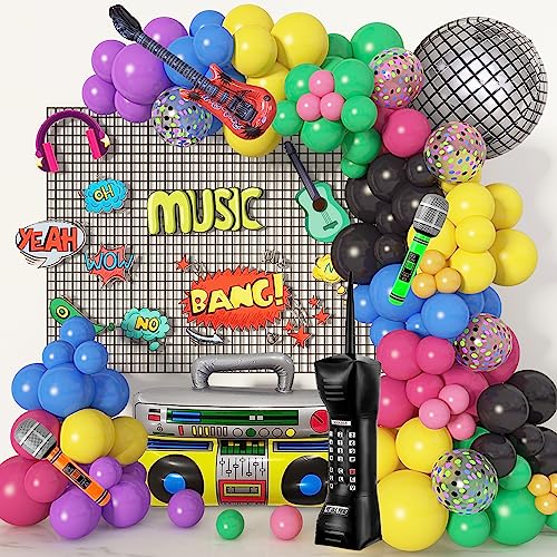 90 Stück Musik Disco Dekorationen Bogen Luftballons Set Party 90er 80er Luftballons Blau Schwarz Rosa Aufblasbar 4D Disco Ballon Geburtstag Kinder Mädchen Jungen Party Hip Hop Theme Dekorationen von YHmall