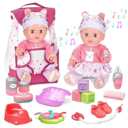Puppen Zubehör Spielzeug Geschenk für Mädchen: Babypuppe Fütterung und Pflege Set mit 14 Zoll Babypuppe mit Rucksack Puppenkleidung Töpfchen - Geschenk für Mädchen im Alter von 3 4 5 6 Jahren (Pink) Puppen Zubehör Spielzeug Geschenk für Mädchen: Babypuppe Fütterung und Pflege Set mit 14 Zoll Babypuppe mit Rucksack Puppenkleidung Töpfchen - Geschenk für Mädchen im Alter von 3 4 5 6 Jahren (Pink) von YIBEBE
