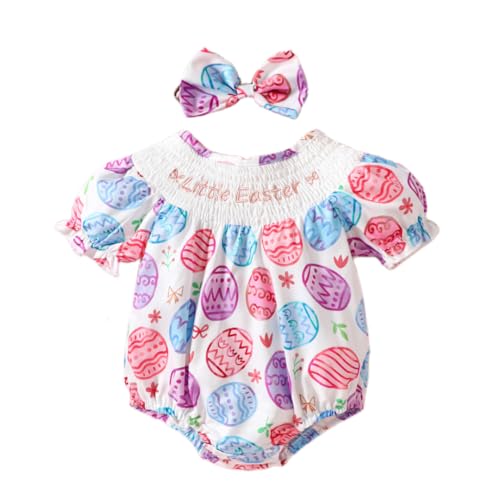 YIGEBAG Baby Osterhasen Outfit, Neugeborenes Säugling Hühnchen Romper Set Kleinkind, Ostern Karotten Drucke Bodysuits, Ostereier Baby Photoshoot Outfits für 0-2 Jahre von YIGEBAG