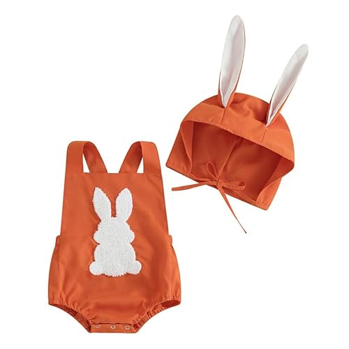 YIGEBAG Baby Osterhasen Outfit, Neugeborenes Säugling Hühnchen Romper Set Kleinkind, Ostern Karotten Drucke Bodysuits, Ostereier Baby Photoshoot Outfits für 0-2 Jahre von YIGEBAG