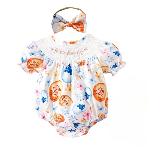 YIGEBAG Baby Osterhasen Outfit, Neugeborenes Säugling Hühnchen Romper Set Kleinkind, Ostern Karotten Drucke Bodysuits, Ostereier Baby Photoshoot Outfits für 0-2 Jahre von YIGEBAG