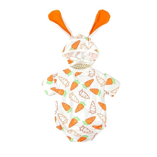 YIGEBAG Baby Osterhasen Outfit, Neugeborenes Säugling Hühnchen Romper Set Kleinkind, Ostern Karotten Drucke Bodysuits, Ostereier Baby Photoshoot Outfits für 0-2 Jahre von YIGEBAG