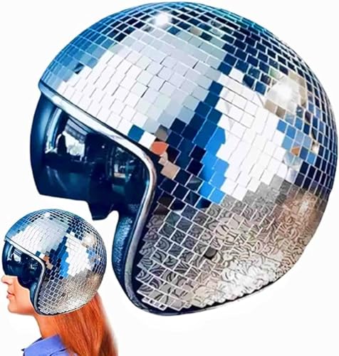 YIGEBAG Discokugel Hüte,Disco Helm, Discokugel Hut Helm mit einziehbarem Visier,eflektierenden Design Disco Ball Helmets Einziehbares Sonnenschutzbrett ür DJ Club Stage Bar Party Dance von YIGEBAG