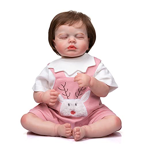 YIGZYCN 19'' Baby Mädchen Kuscheln Für Wiedergeborene Puppen Simulation Für Schönes Robustes Lebensechtes Spielzeug Mit Braunen Haaren Neugeborene Geburt von YIGZYCN