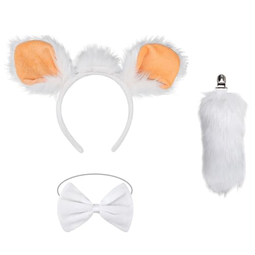 YIGZYCN Plüsch Schafkostüm Set Schafohrohr Hair Hoop Weiche Handschuhe Maschenrock Plüsch Schwanz Bowtie Schaf Ohr Stirnband Für Halloween von YIGZYCN