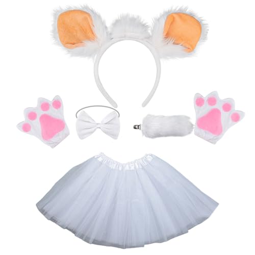 YIGZYCN Plüsch Schafkostüm Set Schafohrohr Hair Hoop Weiche Handschuhe Maschenrock Plüsch Schwanz Bowtie Schaf Ohr Stirnband Für Halloween von YIGZYCN