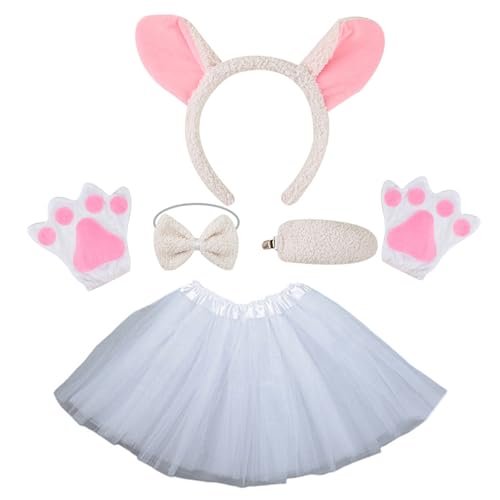 YIGZYCN Plüsch Schafkostüm Set Schafohrohr Hair Hoop Weiche Handschuhe Maschenrock Plüsch Schwanz Bowtie Schaf Ohr Stirnband Für Halloween von YIGZYCN