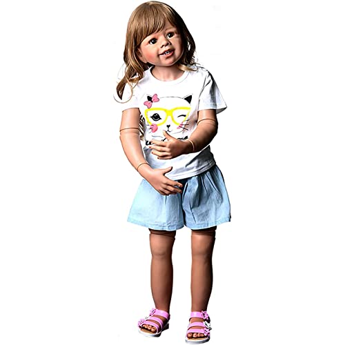 Riesig Reborn Baby Puppe Kleinkind Stehend Kugelgelenkte Puppe Ganzkörper Hartvinyl Mädchen Lange Haare Prinzessin Puppe Realistisch Anatomisch Korrekt Modell Sammlerstück Kinder Playmate(98cm,E) von YIHANGG