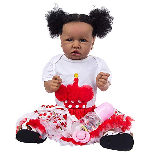 YIHANGG 23 Zoll Afroamerikaner Reborn Babys Alle Silikon Schwarze Haut Pädagogische Nette Lebensechte Mädchen Puppe Spielzeug Für Kindergeburtstag von YIHANGG