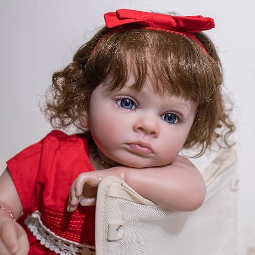 YIHANGG 24Zoll Reborn Baby Puppe Körper aus Stoff Reborn Kleinkind Puppe Mädchen 60cm 3D Haut Prinzessin Bebe Rote Klamotten Geburtstag Geschenk Anziehen von YIHANGG