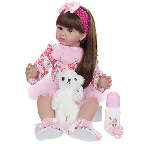 YIHANGG 24inch Kleinkindpuppe Lebensechte 60cm Reboen Baby Mit Langen Haaren Spielzeug Für Kinder Geburtstag Weihnachten Überraschung von YIHANGG