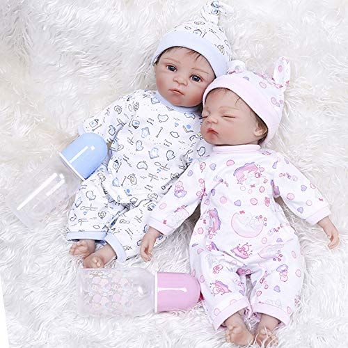 YIHANGG 35CM Silikon Reborn Premie Winziges Baby Sehr Weiche Zwillinge Im Rosa Und Blauen Kleid Geburtstagsgeschenk Sammlerstück Spielzeug Kuschelige Neugeborene Puppe von YIHANGG