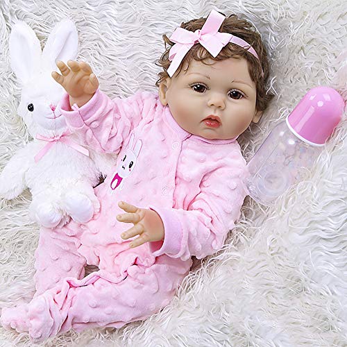 YIHANGG 47CM Ganzkörper Solicone Reborn Doll Realistische Todderl Mädchen Curly Hand Rooted Hair Lebensecht Neugeborene Puppe Bad Spielzeug Geschenk von YIHANGG