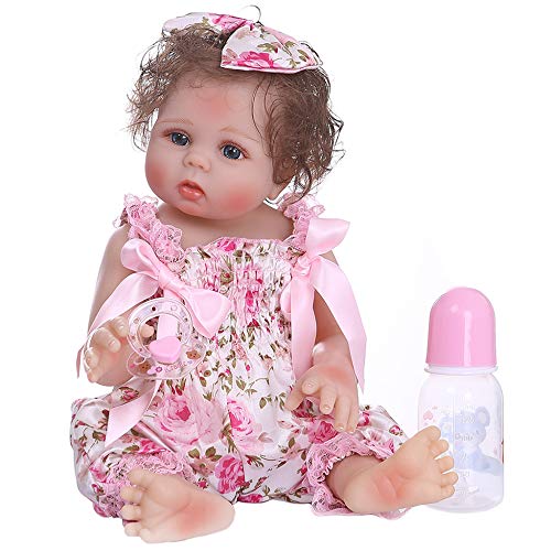 YIHANGG 48CM Realistic Reborn Doll Baby Lebensechtes Kleinkind Mädchen In Pink Flowery Kleid Neugeborene Puppe Ganzkörper Weiches Silikon Bad Wasserdichtes Spielzeug Anatomisch Korrekt von YIHANGG