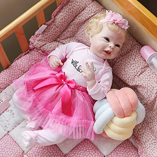 YIHANGG 55CM Lebensechte Wiedergeborene Babypuppe Weicher Körper 100% Handgefertigte Detailmalerei Neugeborene Puppe Sammlerstücke Kunstpuppe Flexible Gliedmaßen von YIHANGG